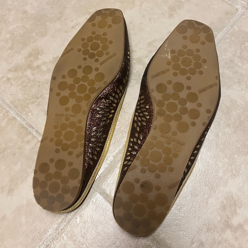 Jimmy Choo Brown & Gold Cutout Slip-On Flats - Picture 6 of 12